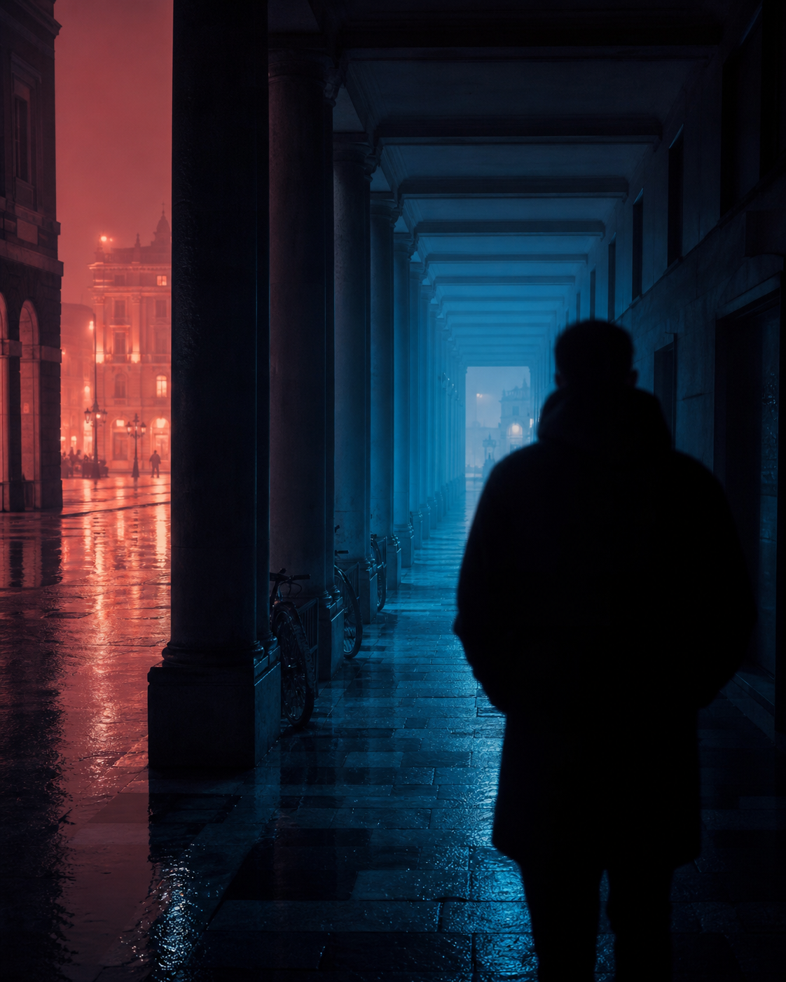 A city scene separated into near, middle, and far depth colors